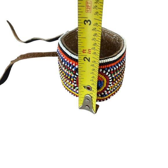 Retro Masai Beaded wide leather bracelet multicolor african tribal - Picture 5 of 5